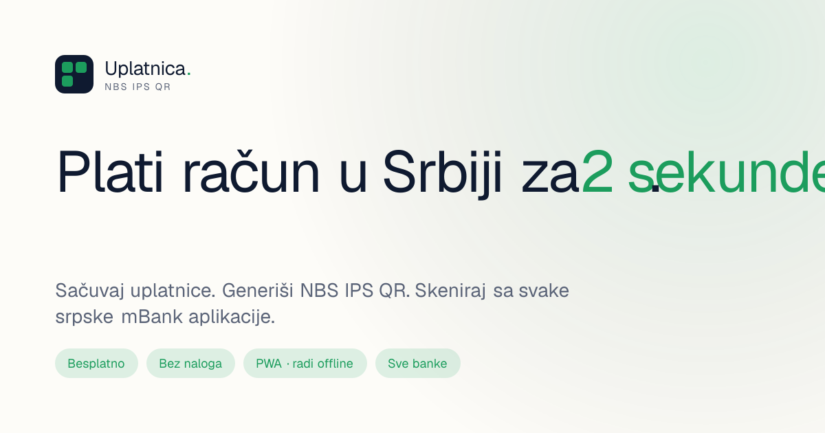 Generiši NBS IPS QR online — besplatno, bez naloga | Uplatnica QR